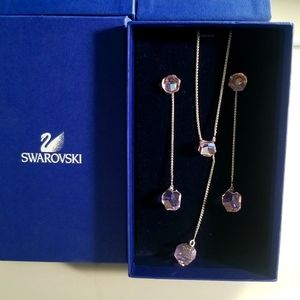 Silver and pink crystal necklace and earrings